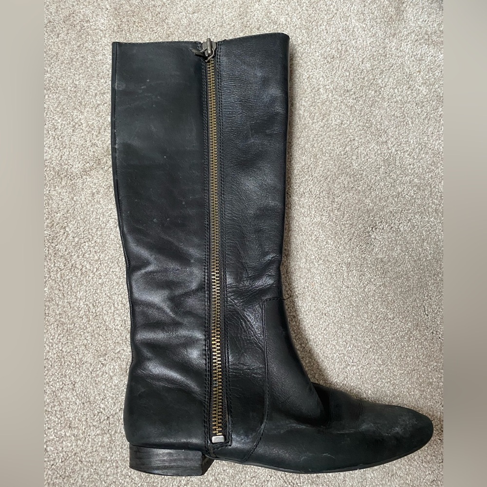 Nine West Black Leather Knee-High Boots with Zipper